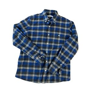 Peter Manning Flannel Shirt Mens Sz 3 Blue Black Plaid Button Down Cotton